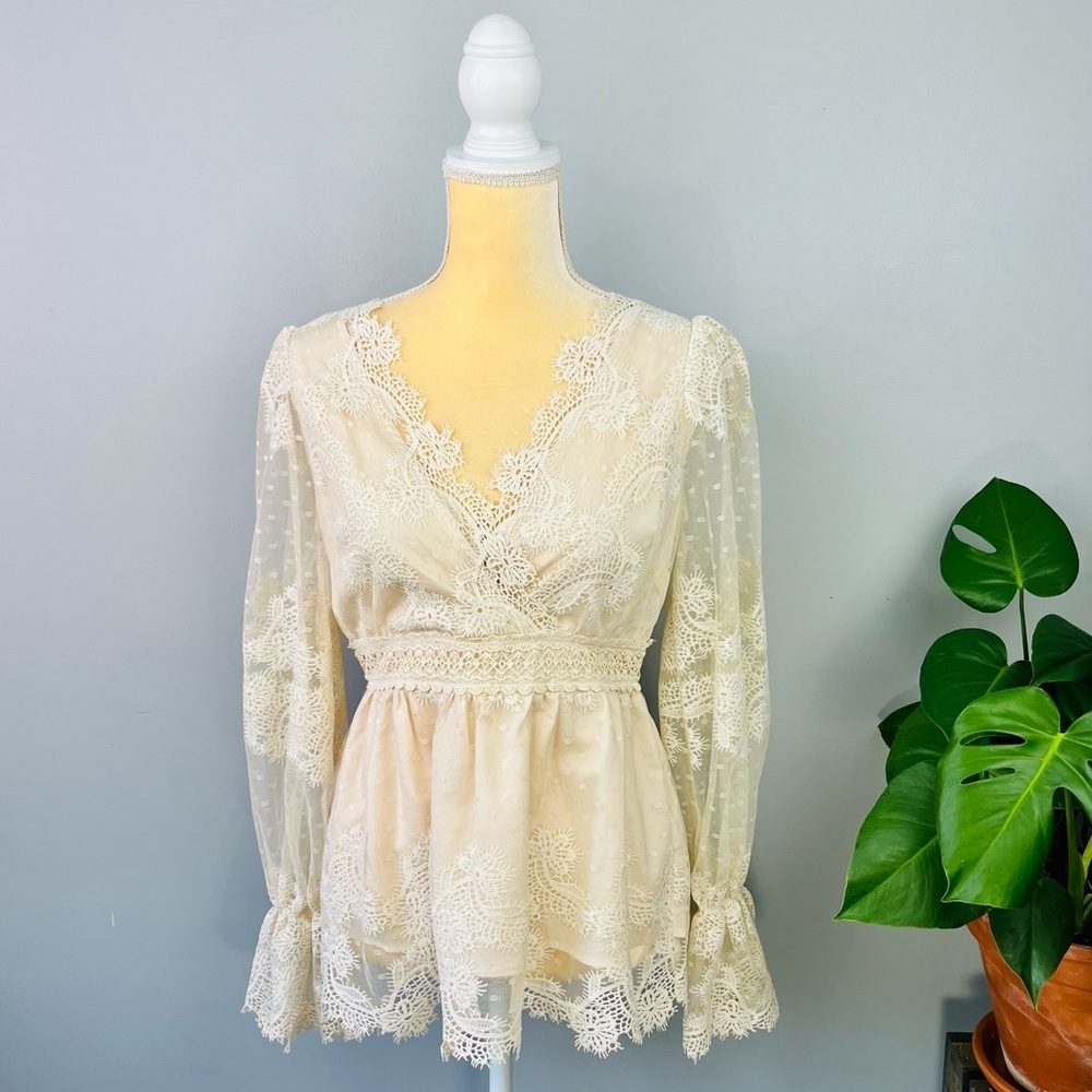 NEW | Anthropologie Champagne & Strawberry Ivory Lace Blouse